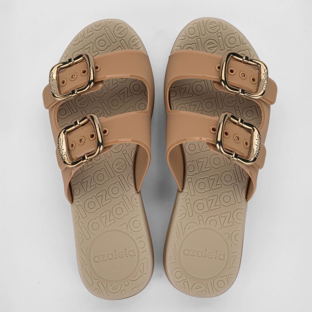 Rasteira Slide Flatform Tiras Duplas Bege 3