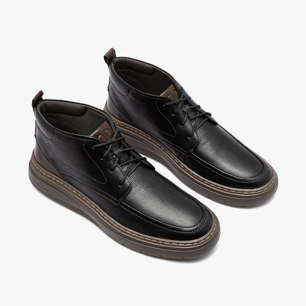 Bota Masculina Grid Couro Preto/Marrom 2