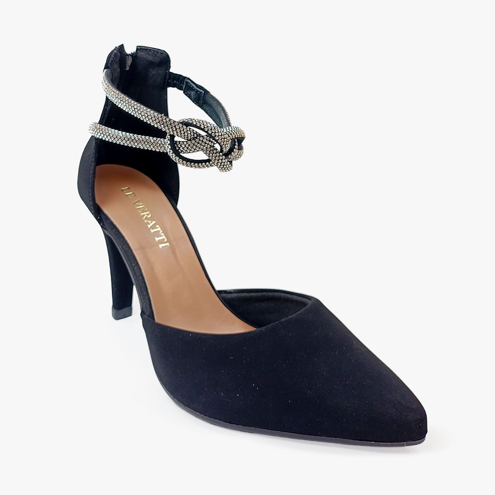 Scarpin Slingback Salto Fino com Zíper Traseiro Preto 2