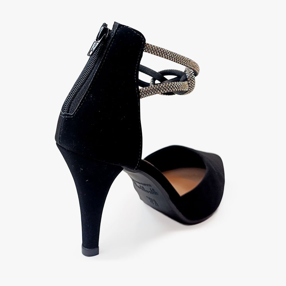 Scarpin Slingback Salto Fino com Zíper Traseiro Preto 3