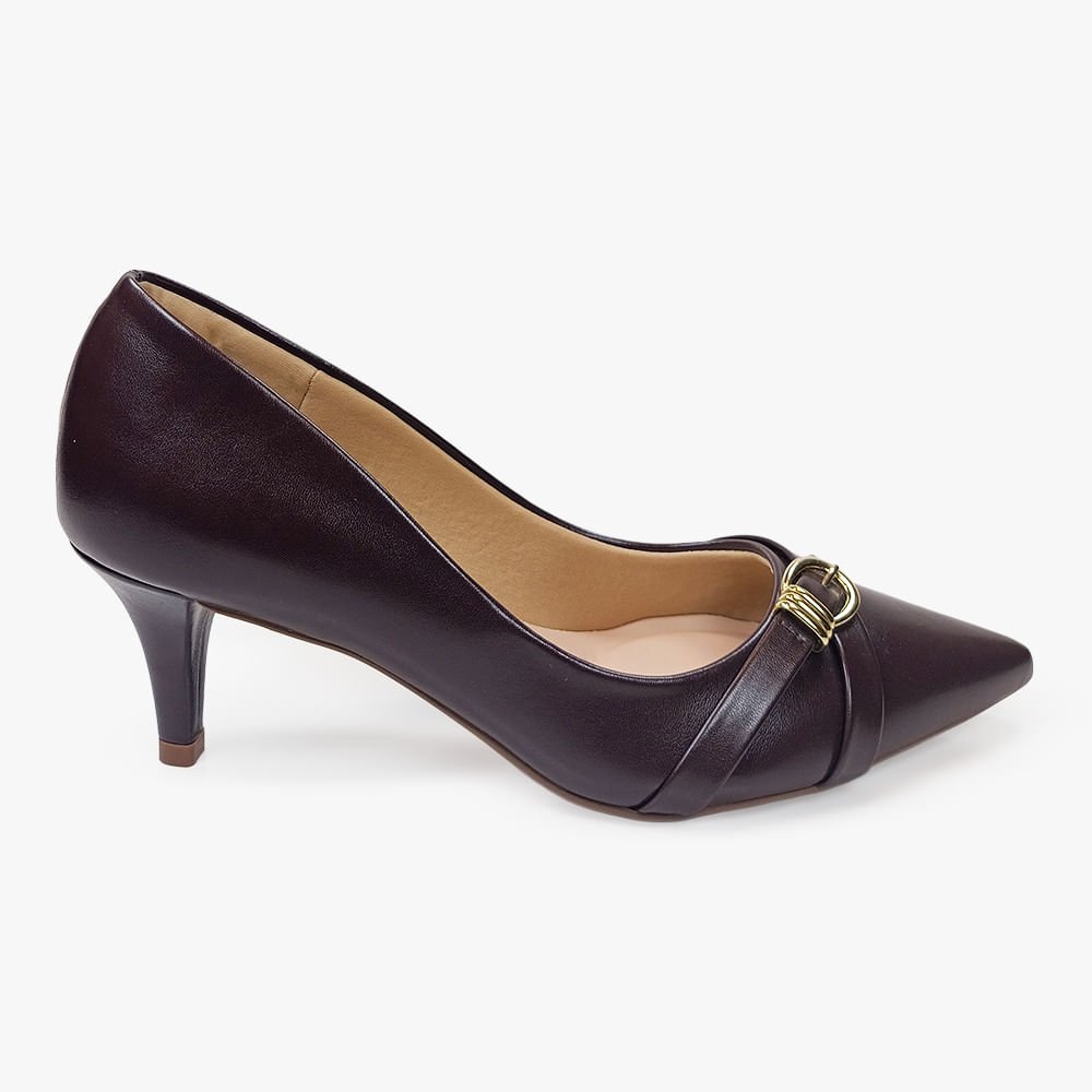 Scarpin Casual Salto Médio Aplicação de Fivela