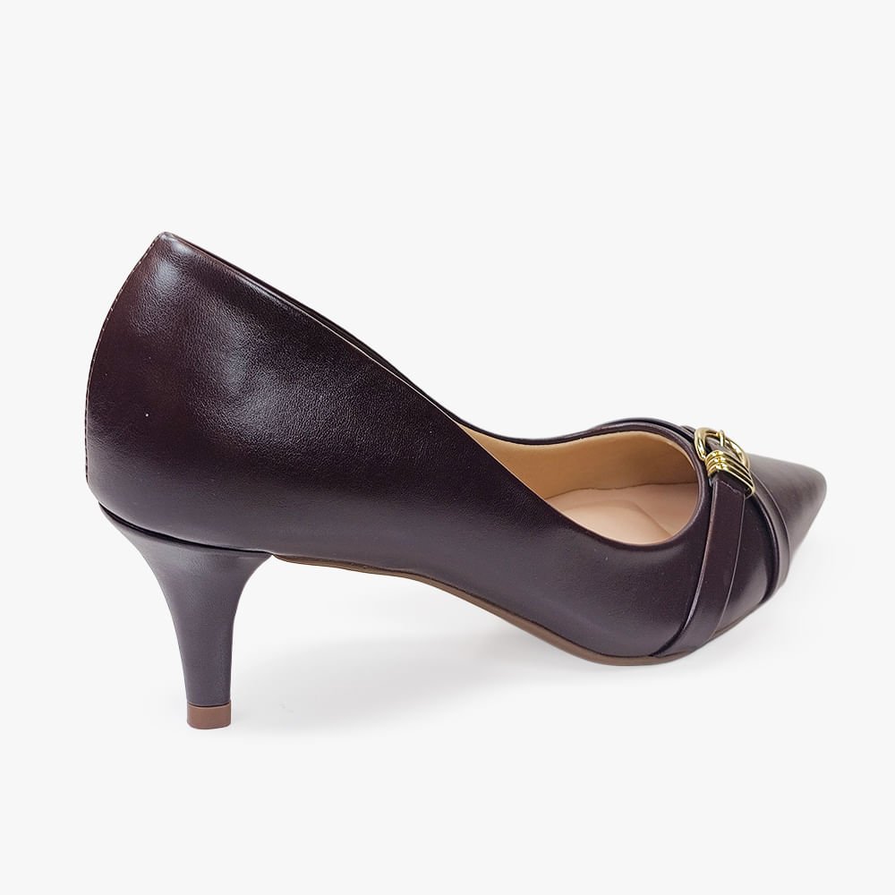 Scarpin Casual Salto Médio Aplicação de Fivela Marrom 3