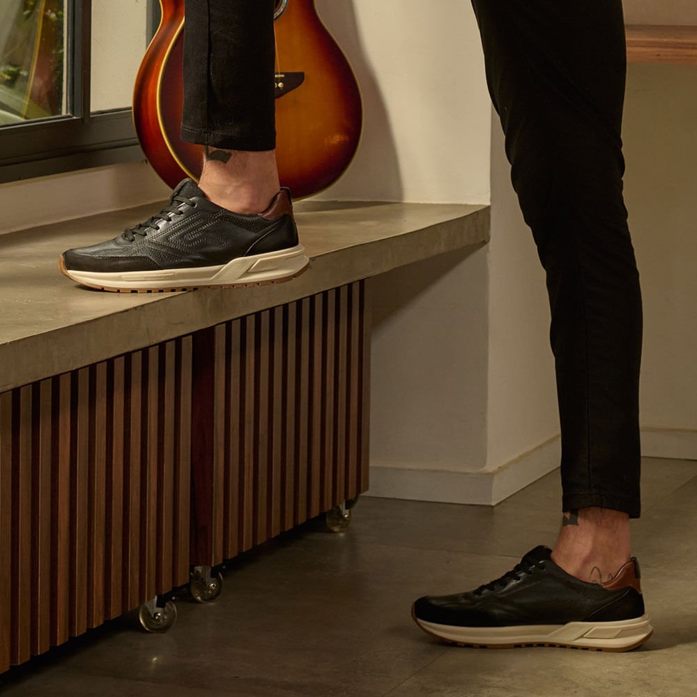 Sapatênis Pegada Masculino em Couro Preto 5