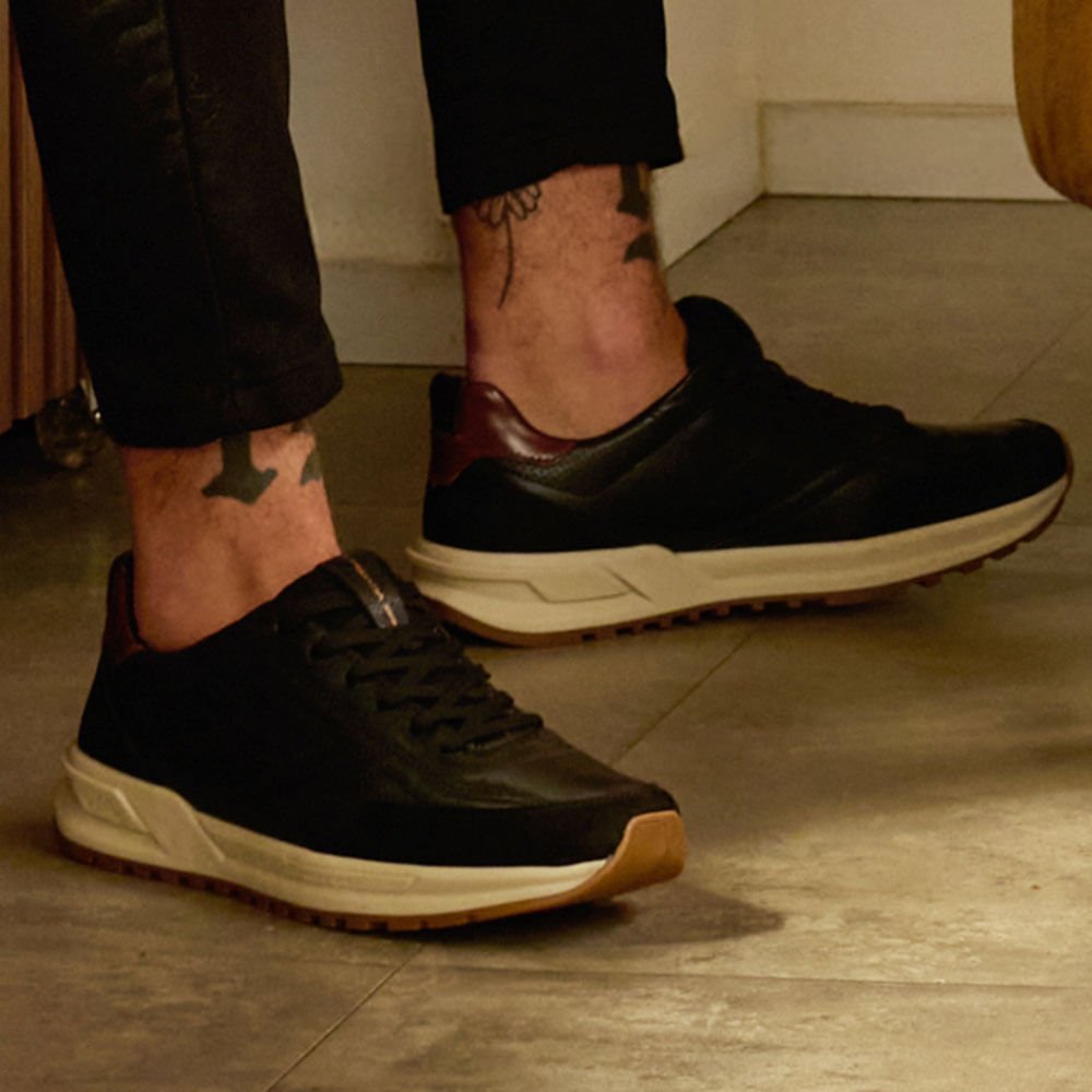Sapatênis Pegada Masculino em Couro Preto 6