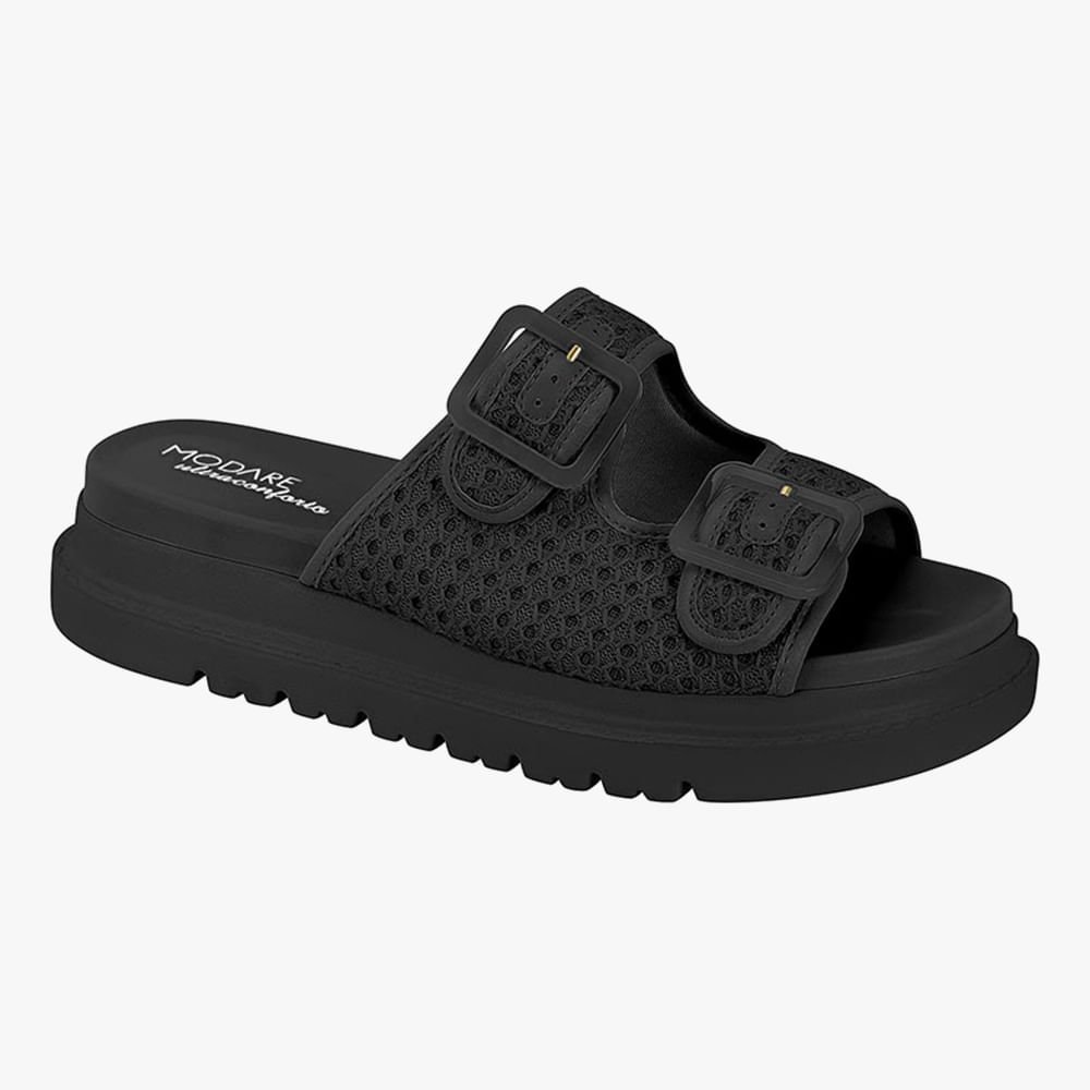 Tamanco Flatform Conforto Tela Fivela Dupla
