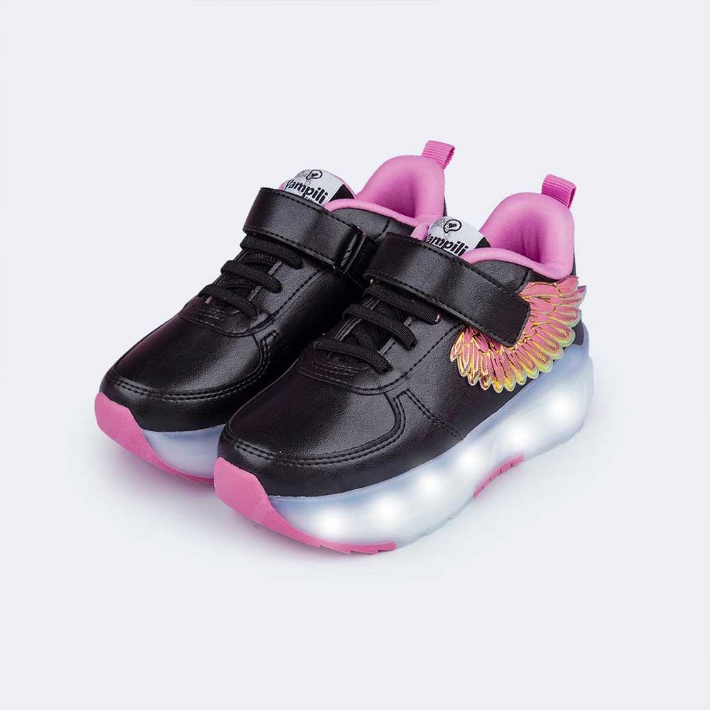 Tênis Infantil Led com Rodinha Menina Preto 3