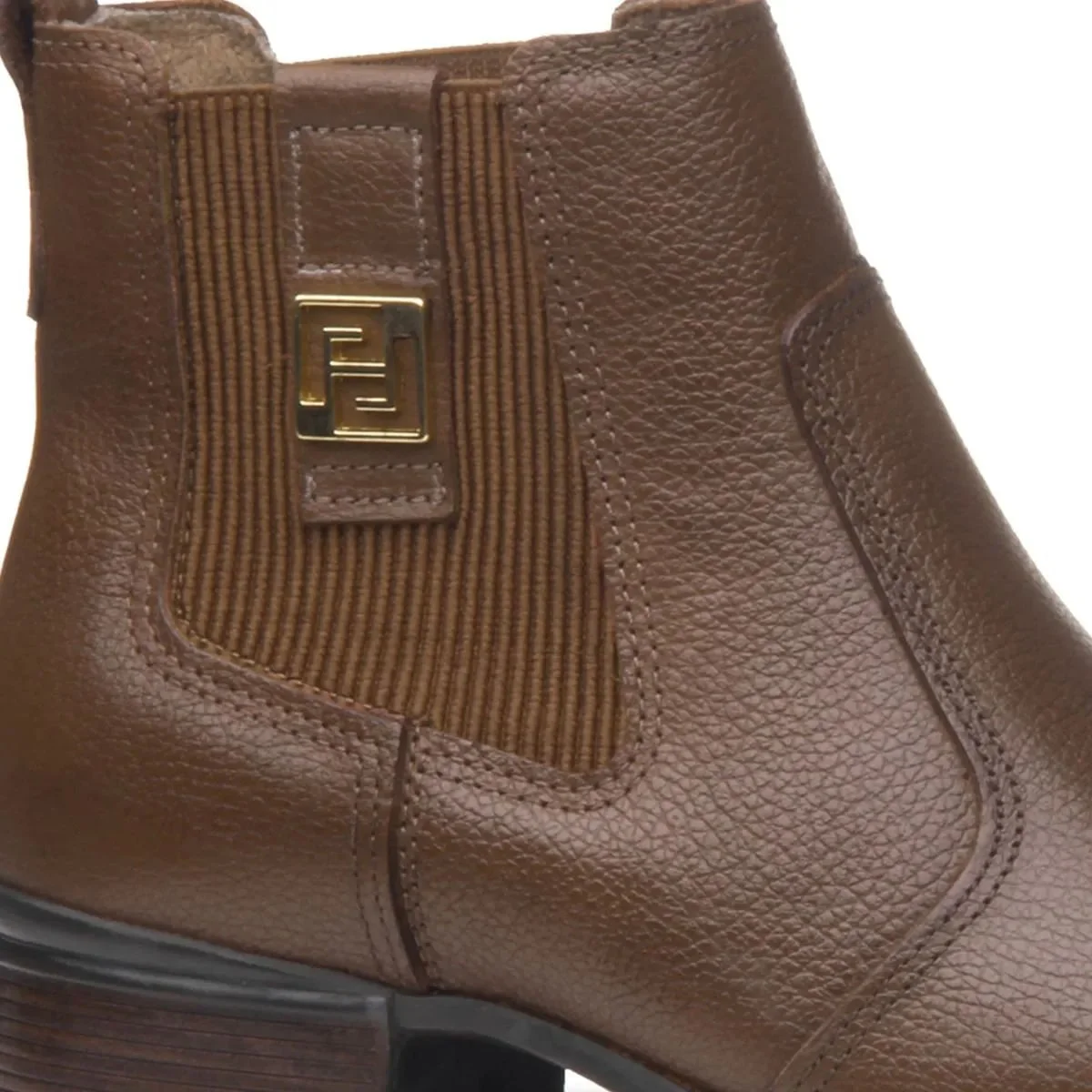 Bota Cano Curto Elástico Salto Baixo Marrom 2