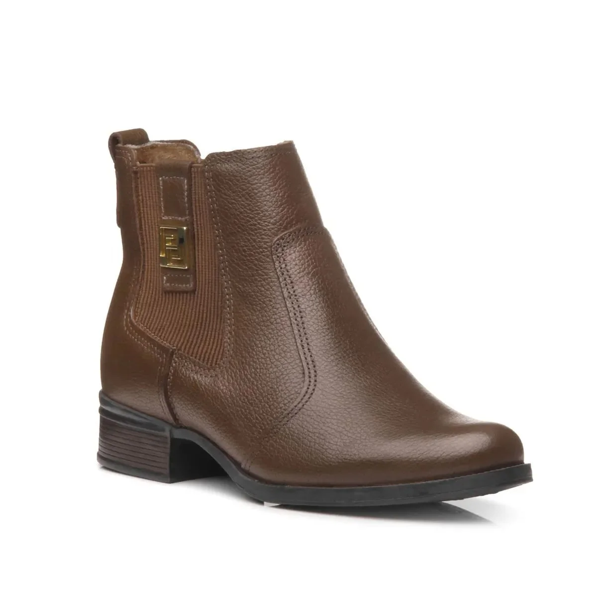 Bota Cano Curto Elástico Salto Baixo Marrom 3