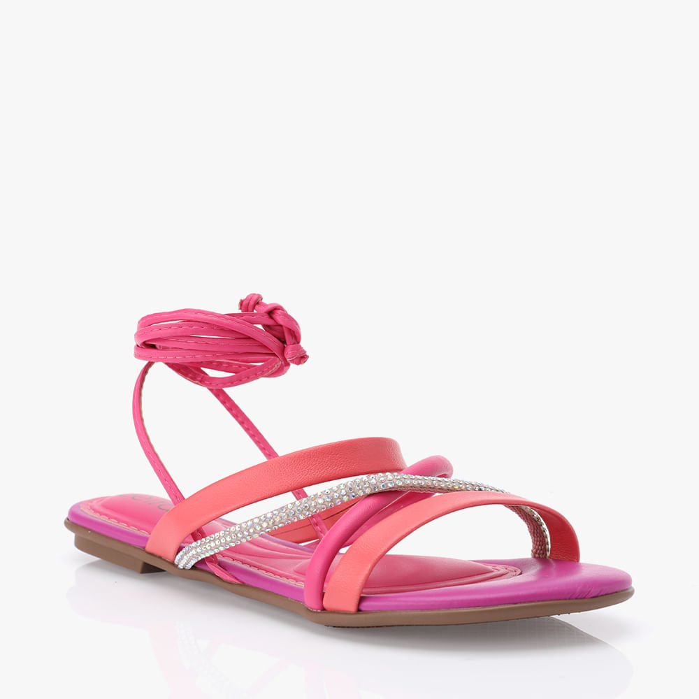 Sandalia Rasteira Strass Amarracao Vermelho 2