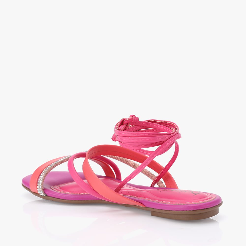 Sandalia Rasteira Strass Amarracao Vermelho 3