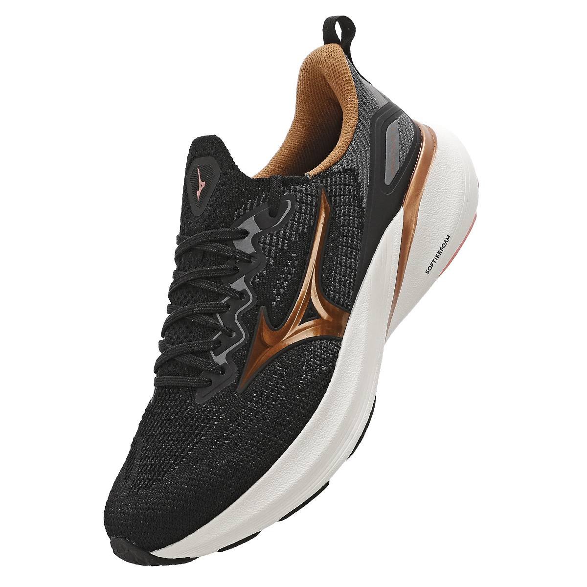 Tênis Mizuno Glow 3 Feminino - Preto-Dourado Preto/Laranja 5