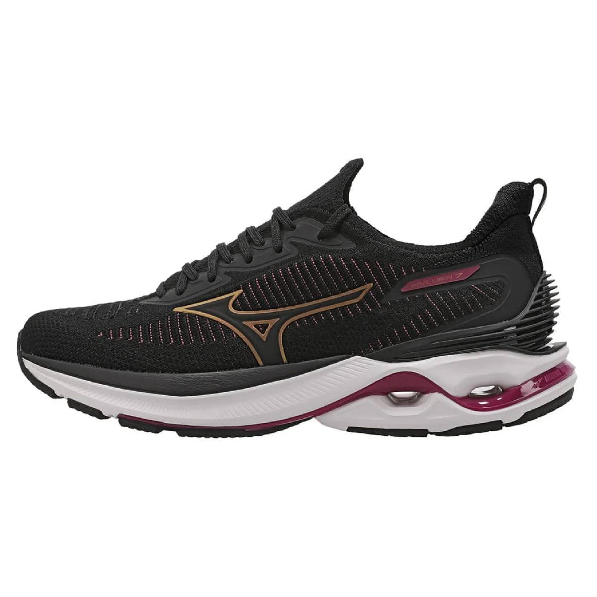 Tenis Mizuno Wave Mirai 7 - Feminino - Preto-Bordô Preto 2