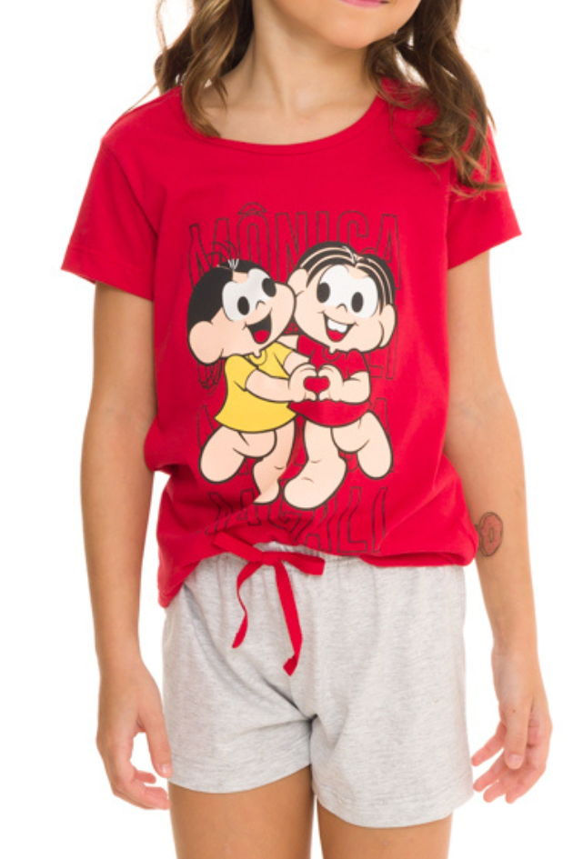 Pijama Infantil Menina Turma Da Mônica Vermelho 7326