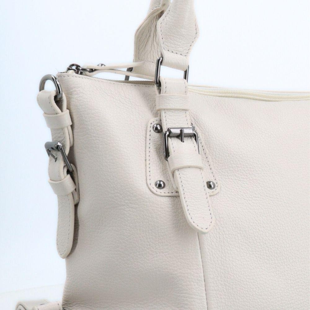 Bolsa de Couro com Alça de Mão e Alça Transversal Marfim 3