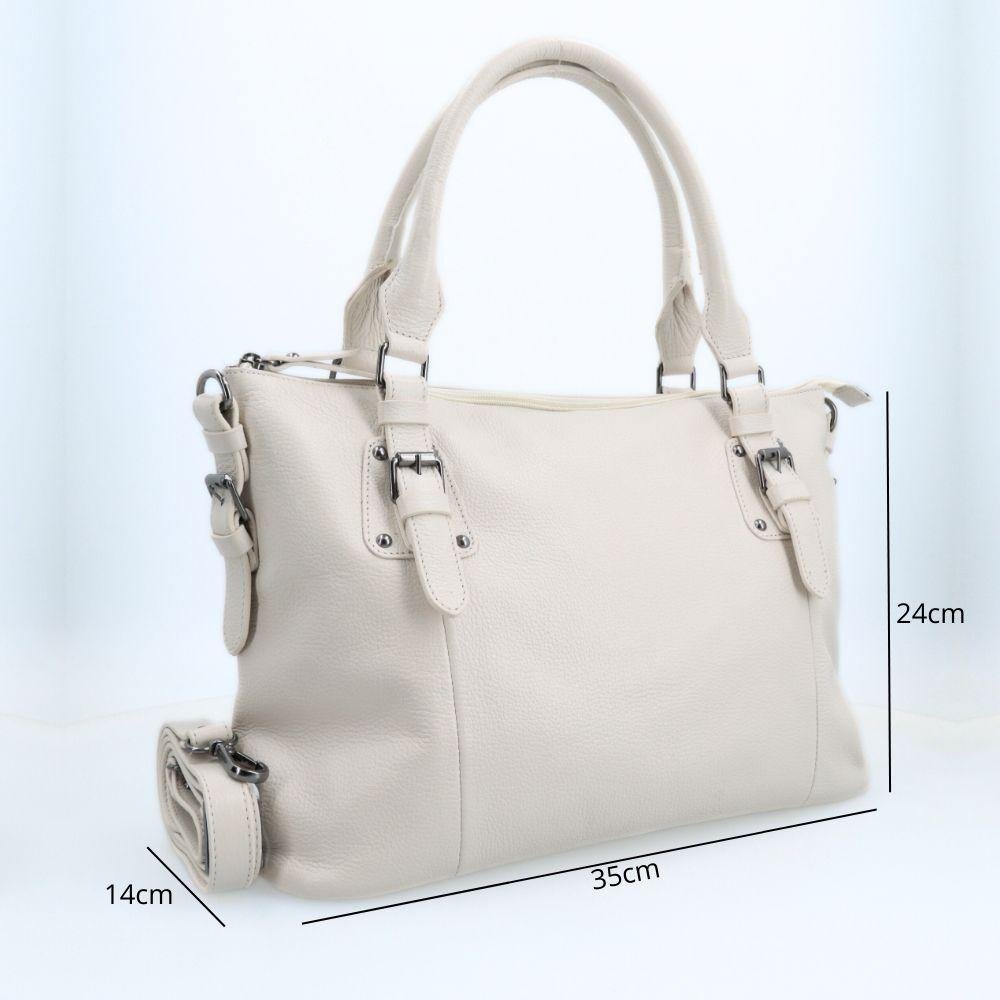 Bolsa de Couro com Alça de Mão e Alça Transversal Marfim 4