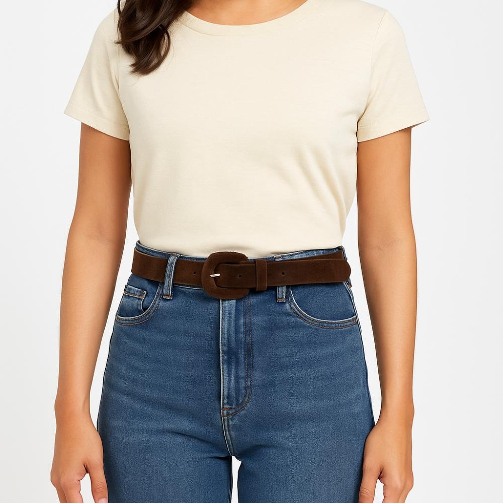 Cinto Feminino em Couro com Camurça Marrom 4