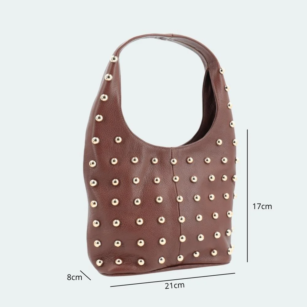 Bolsa de Ombro em Couro Legítimo com Ilhós Marrom 4