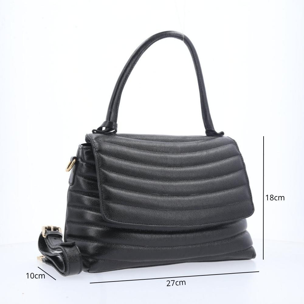 Bolsa Feminina de Couro Matelasse com alça Fixa Preto 4
