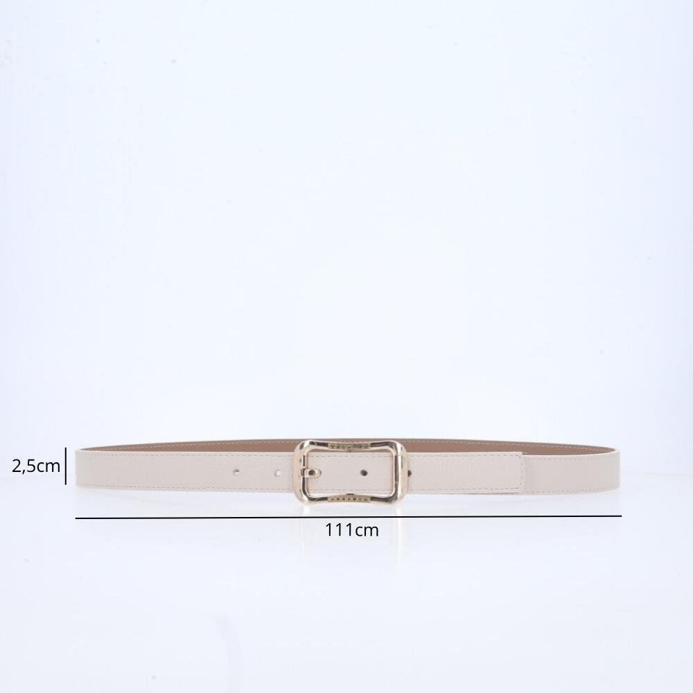 Cinto Feminino em Couro Fivela Dourada Marfim 3