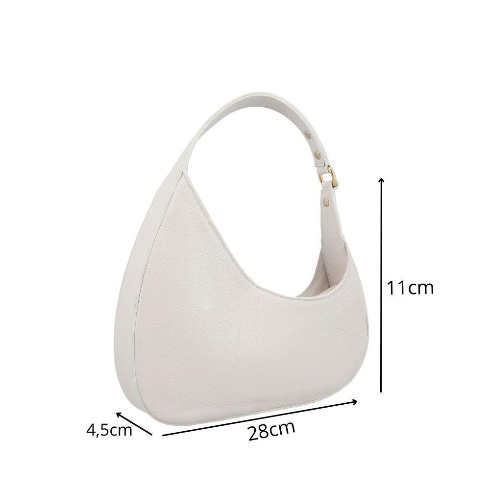 Bolsa Femnina de Couro Hobo Baguete Marfim 4