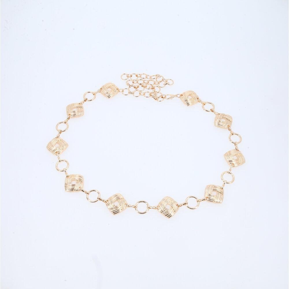 Cinto Feminino Corrente Metal Dourado Detalhes Geométricos