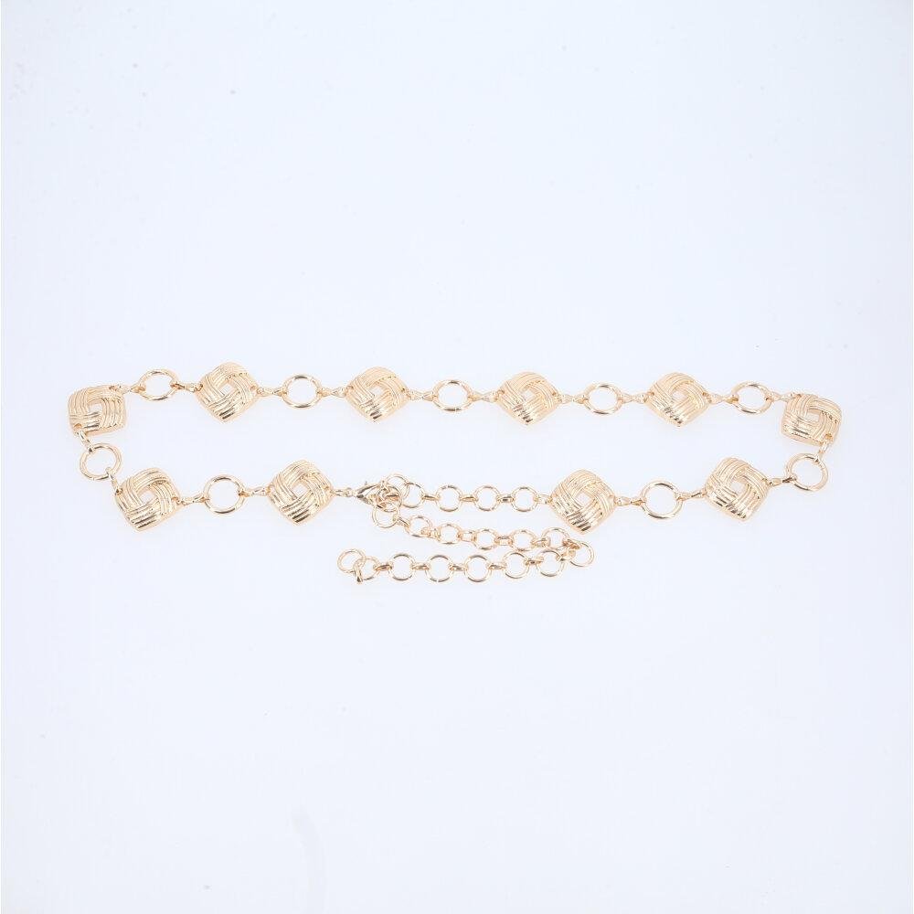 Cinto Feminino Corrente Metal Dourado Detalhes Geométricos Dourado 2
