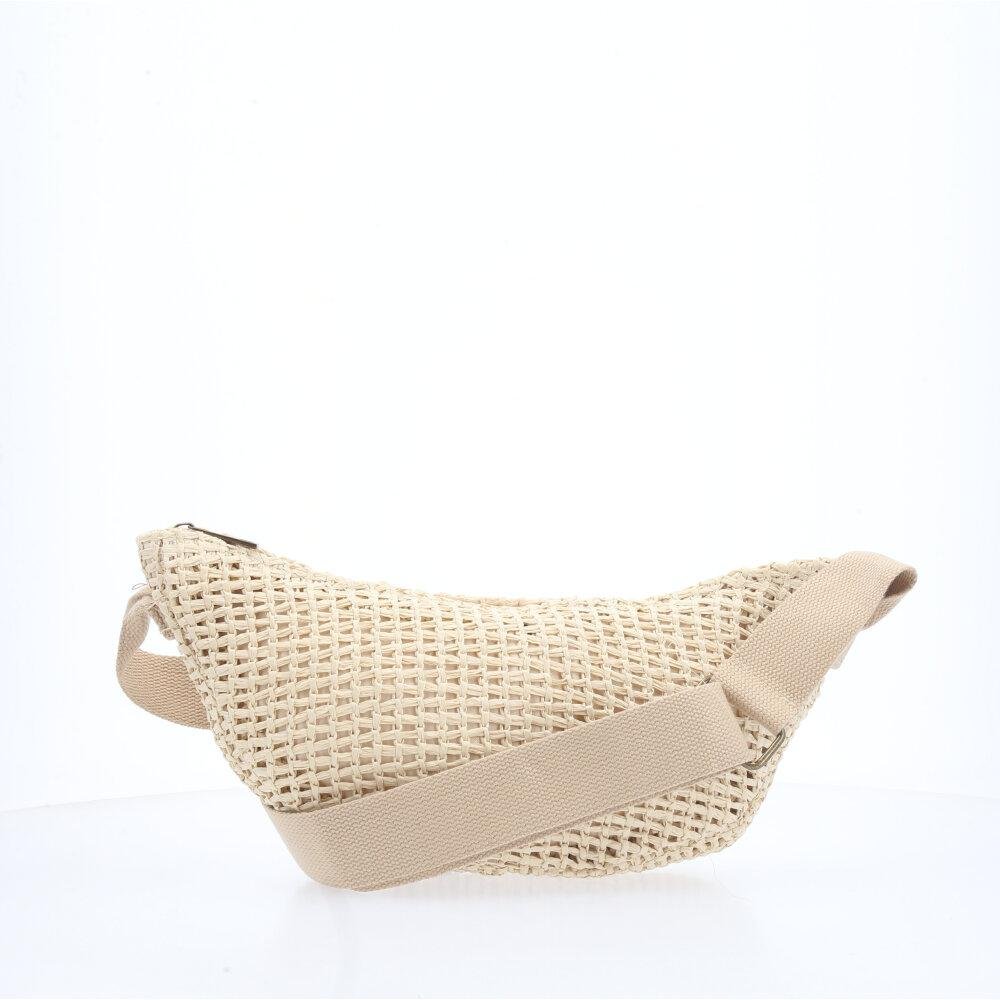 Bolsa Baguete Feminina Transversal de Palha Bege 2