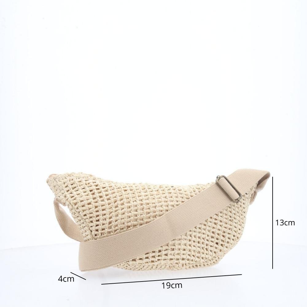 Bolsa Baguete Feminina Transversal de Palha Bege 4