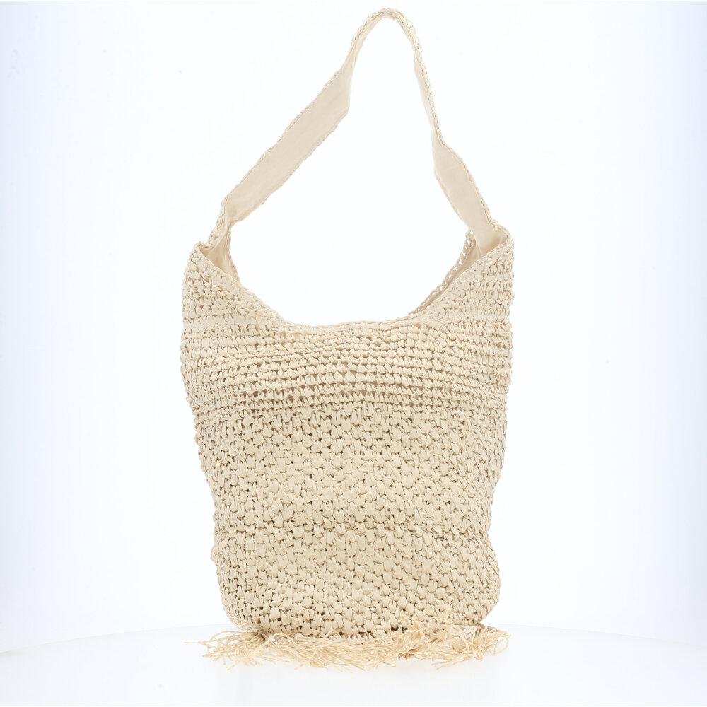 Bolsa de Praia Grande em Palha com Franjas Bege 2