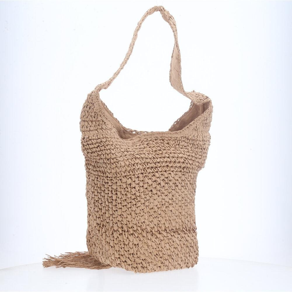 Bolsa de Praia Grande em Palha com Franjas Caramelo 1