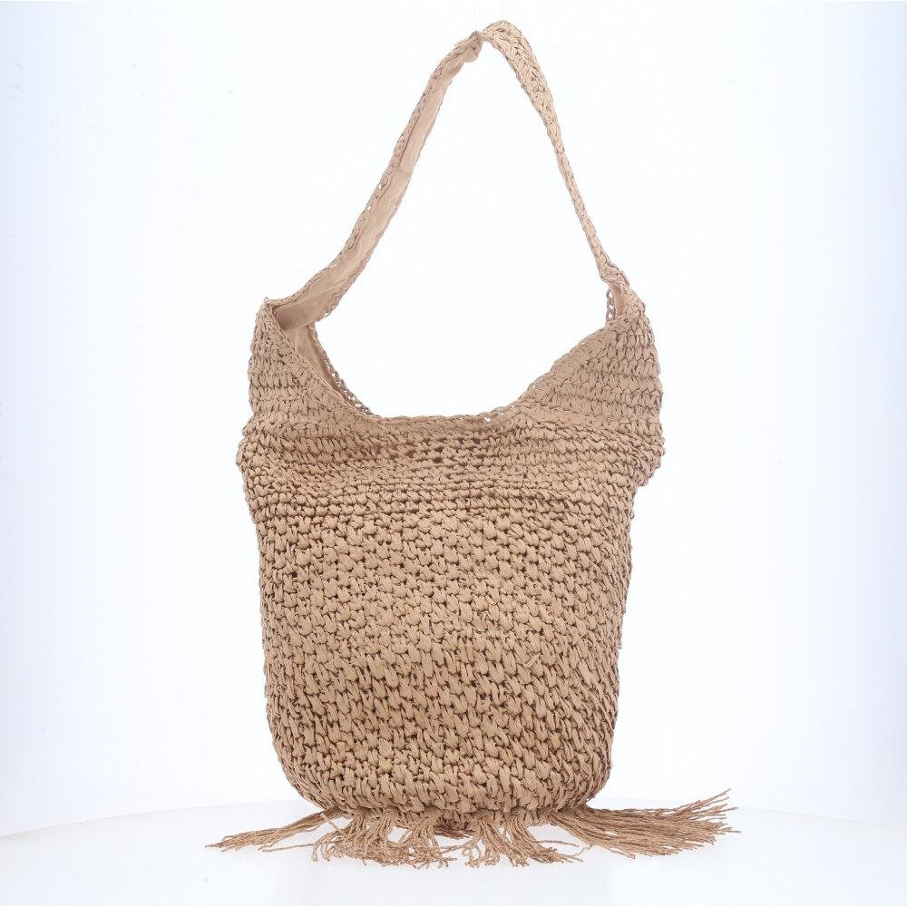 Bolsa de Praia Grande em Palha com Franjas Caramelo 2