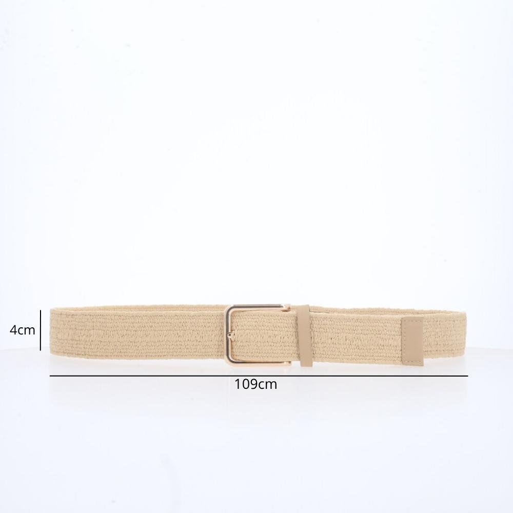 Cinto Feminino de Ráfia e Fivela Metalizada Bege 3