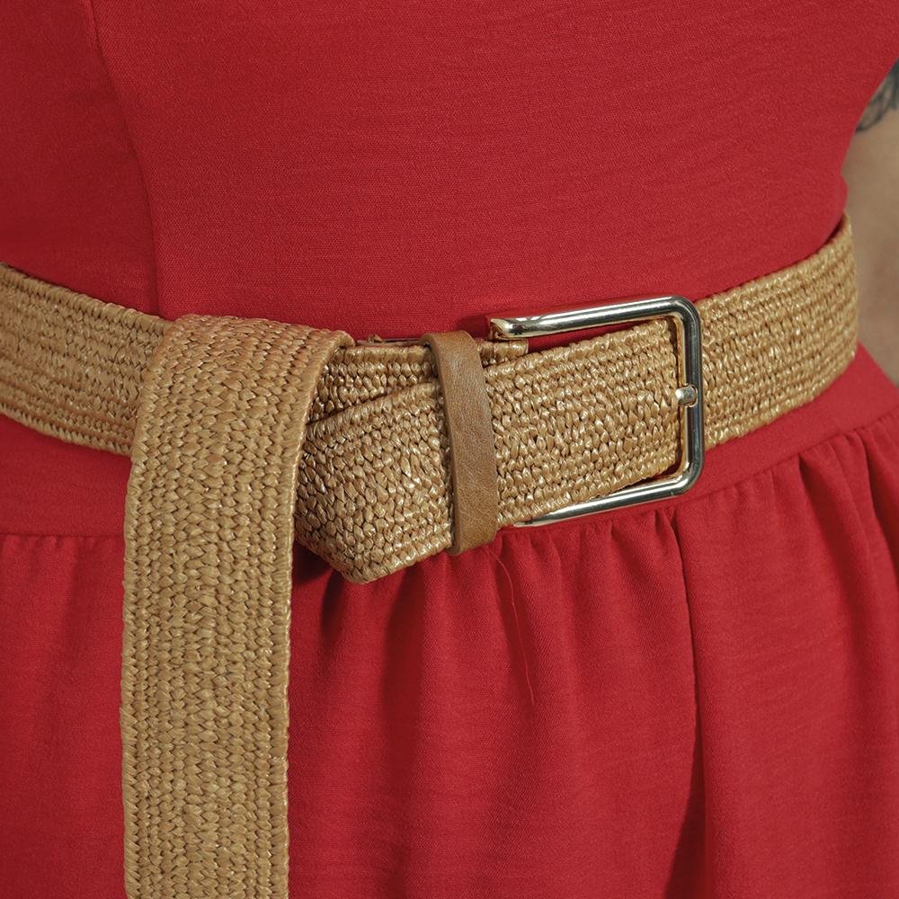 Cinto Feminino de Ráfia e Fivela Metalizada Bege 4