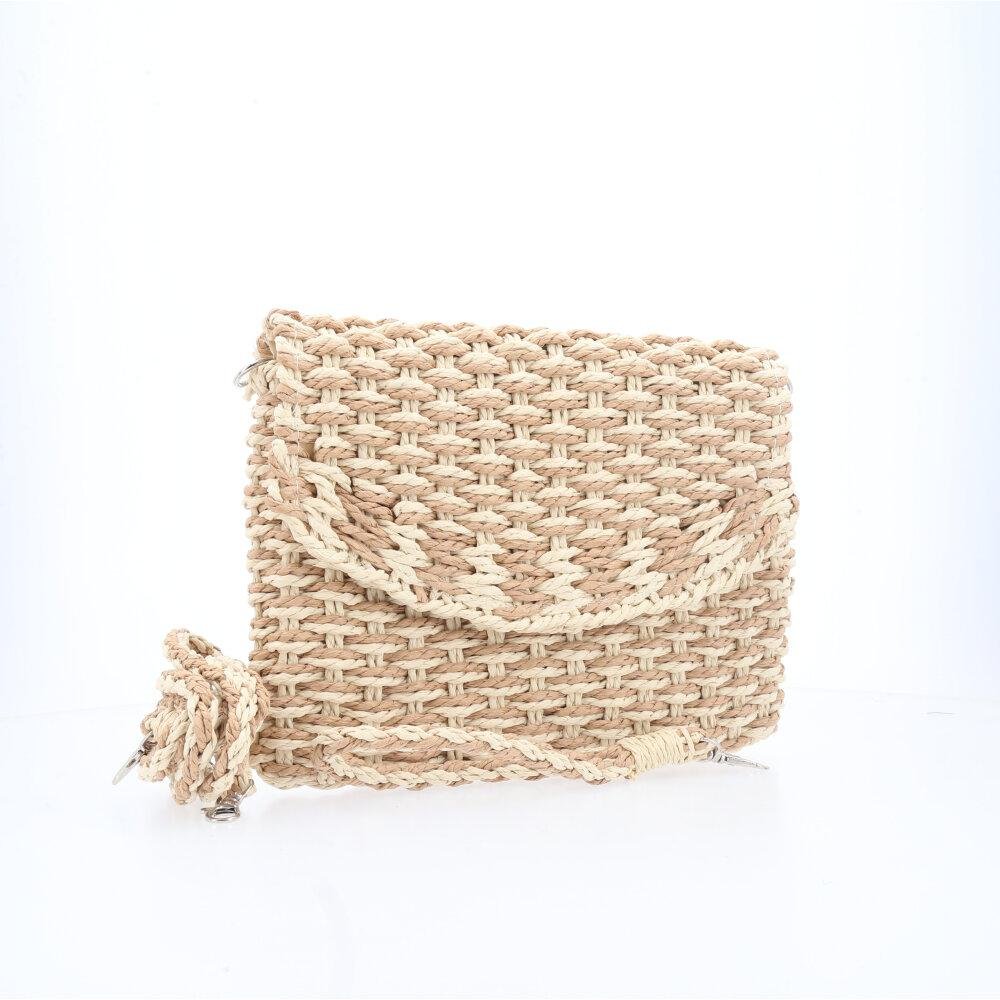 Bolsa de Palha Transversal Estilo Praia com Trama Bicolor