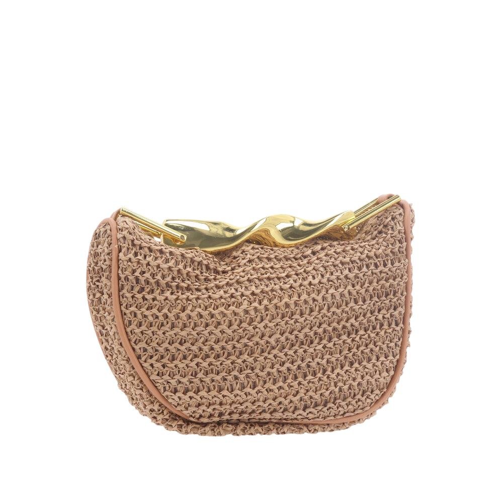 Bolsa em Ráfia – Com Alça Metalizada Dourada