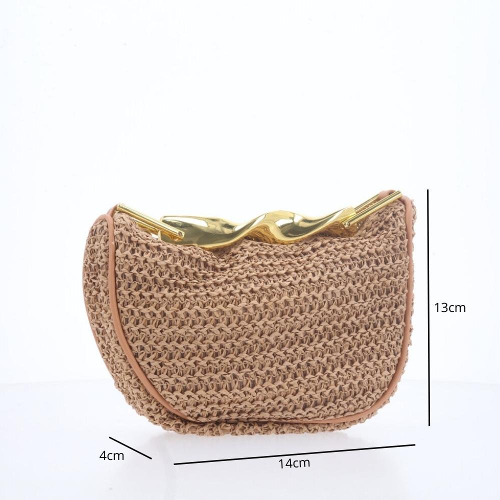 Bolsa em Ráfia – Com Alça Metalizada Dourada Caramelo 4