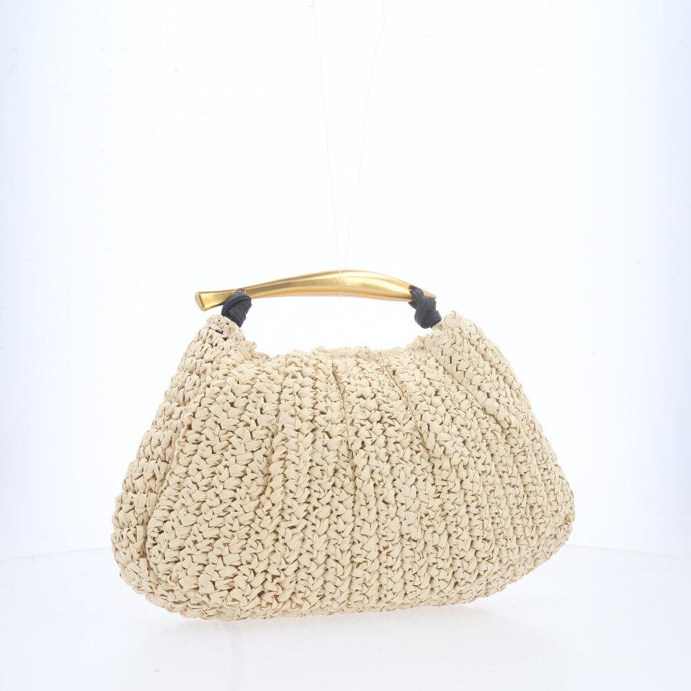 Bolsa de Ráfia Feminina – Modelo com Alça Dourada Rígida Areia 4
