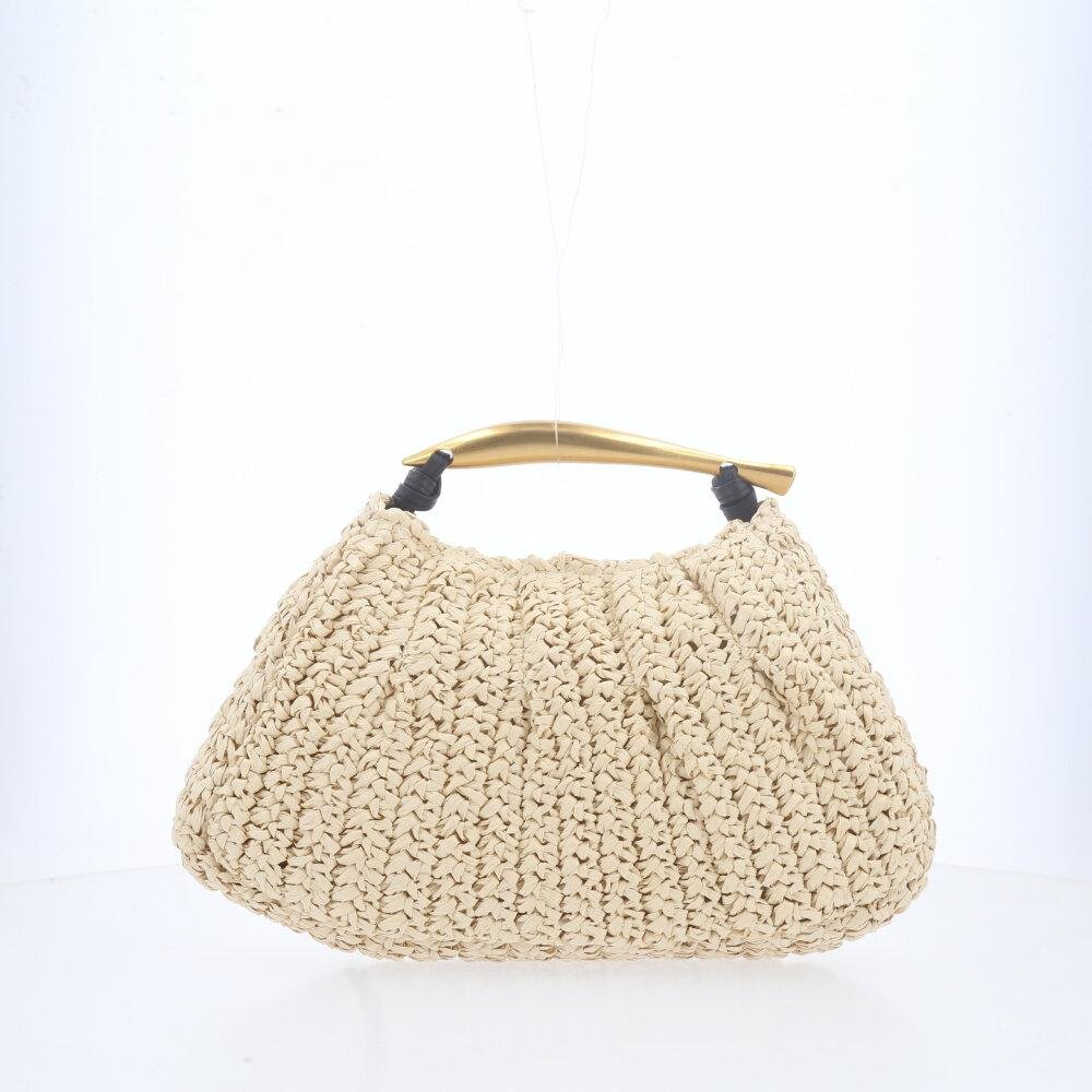 Bolsa de Ráfia Feminina – Modelo com Alça Dourada Rígida