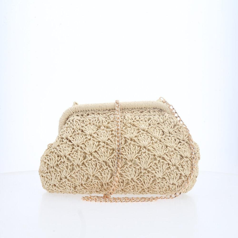Bolsa Festa Feminina de Crochê em Ráfia Bege 2