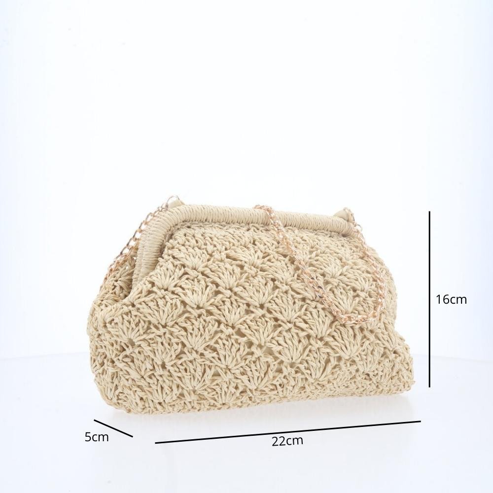 Bolsa Festa Feminina de Crochê em Ráfia Bege 4