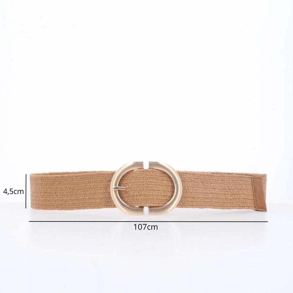 Cinto de Elástico em Ráfia com Fivela Metalizada Caramelo 3