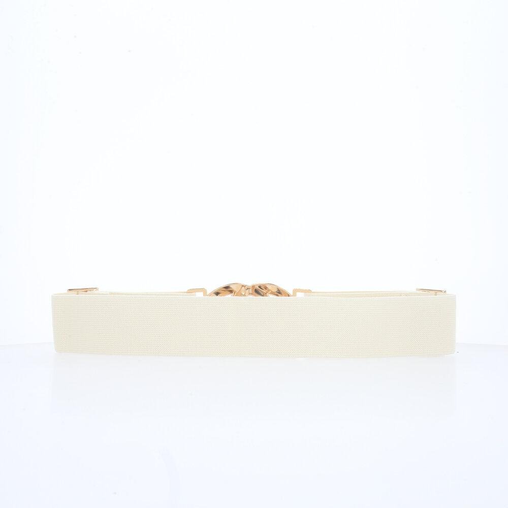 Cinto Feminino de Elástico com Fivela Metalizada Marfim 2