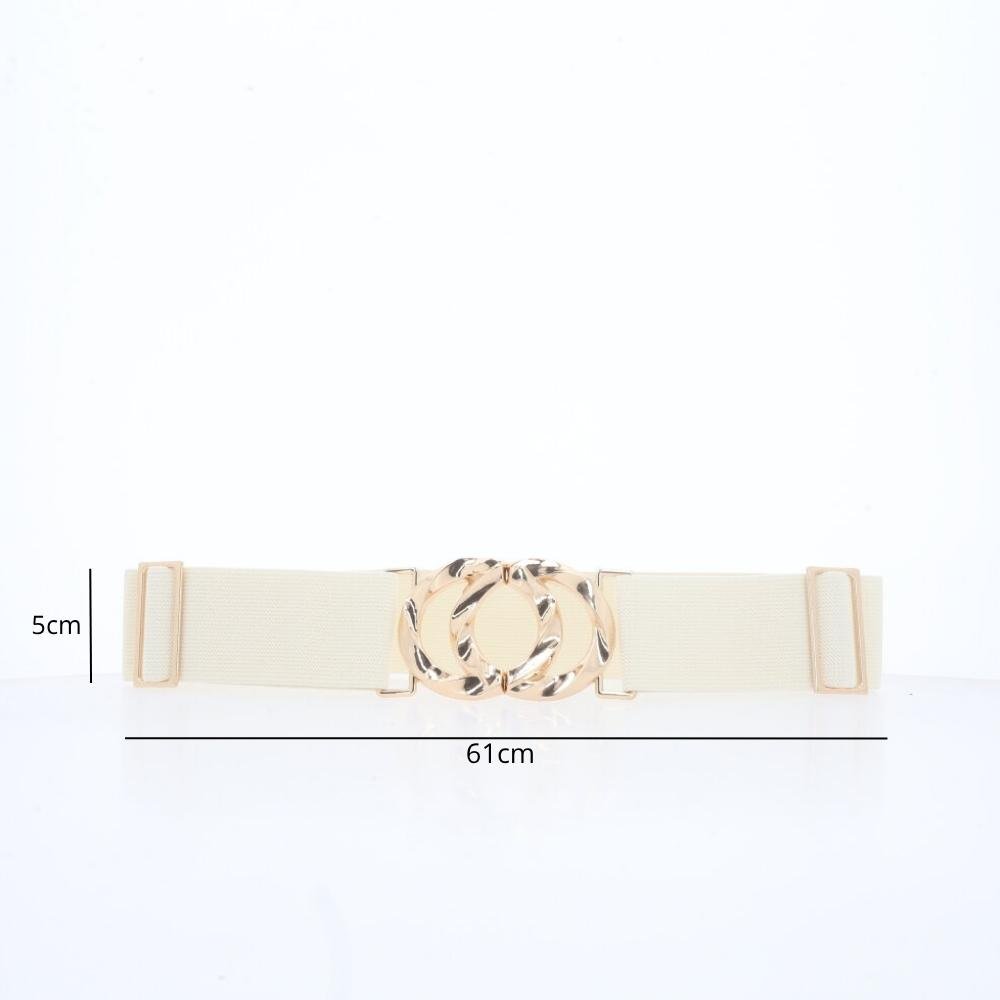 Cinto Feminino de Elástico com Fivela Metalizada Marfim 3