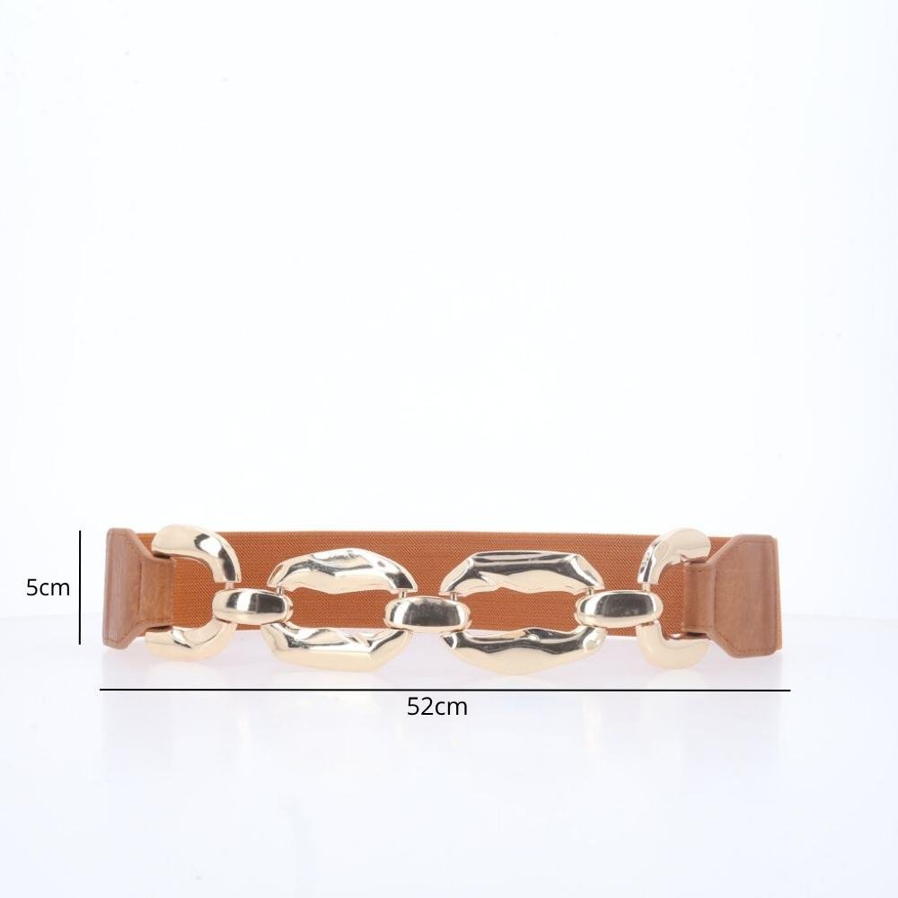 Cinto de Elástico com Fecho de Corrente Metalizada Caramelo 3