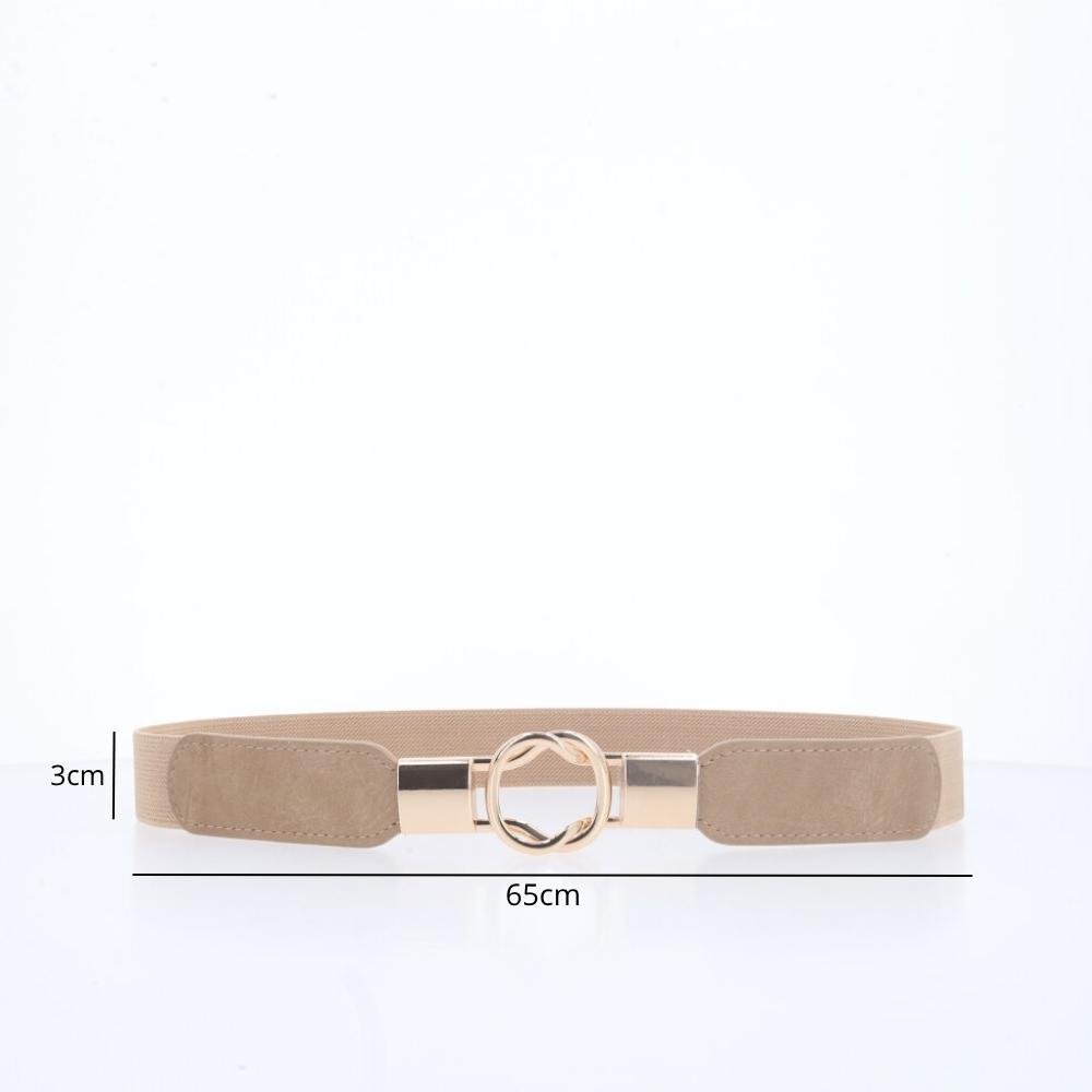 Cinto de Elástico com Fecho de Encaixe em Fivela Metalizada Bege 3