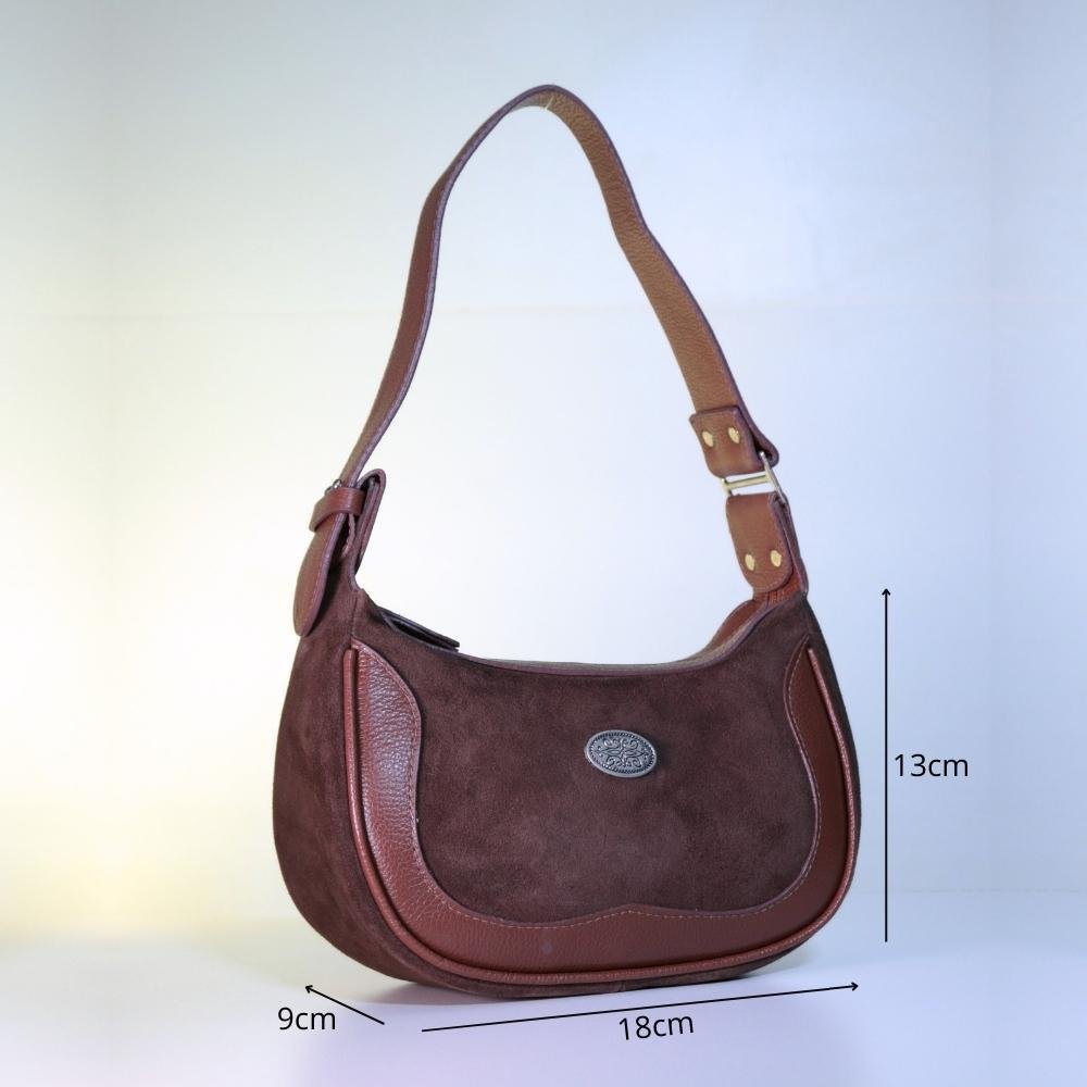 Bolsa de Ombro Feminina em Couro Camurça Marrom 4
