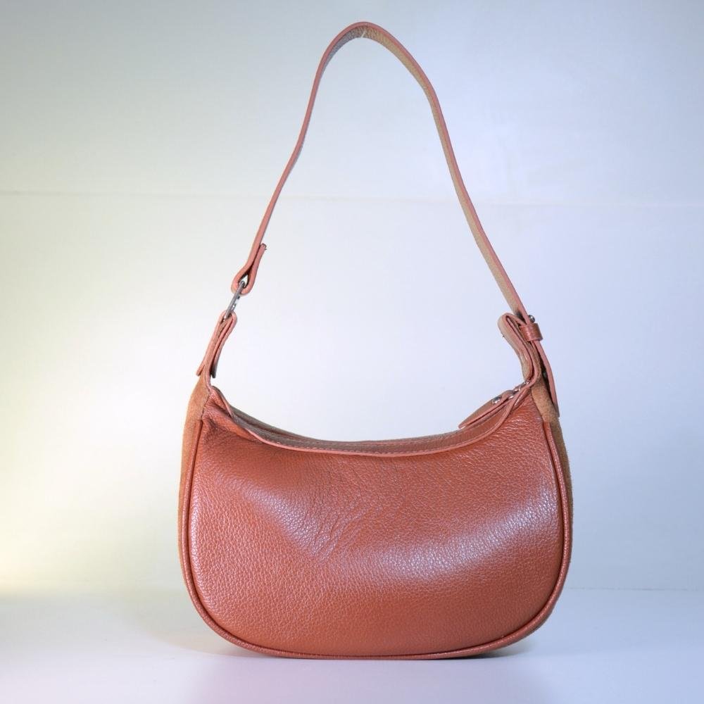 Bolsa de Ombro Feminina em Couro Camurça Caramelo 2