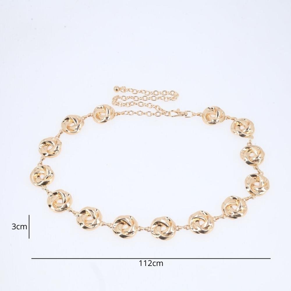 Cinto Feminino de Corrente Elos Vazados Ajustável Dourado 3
