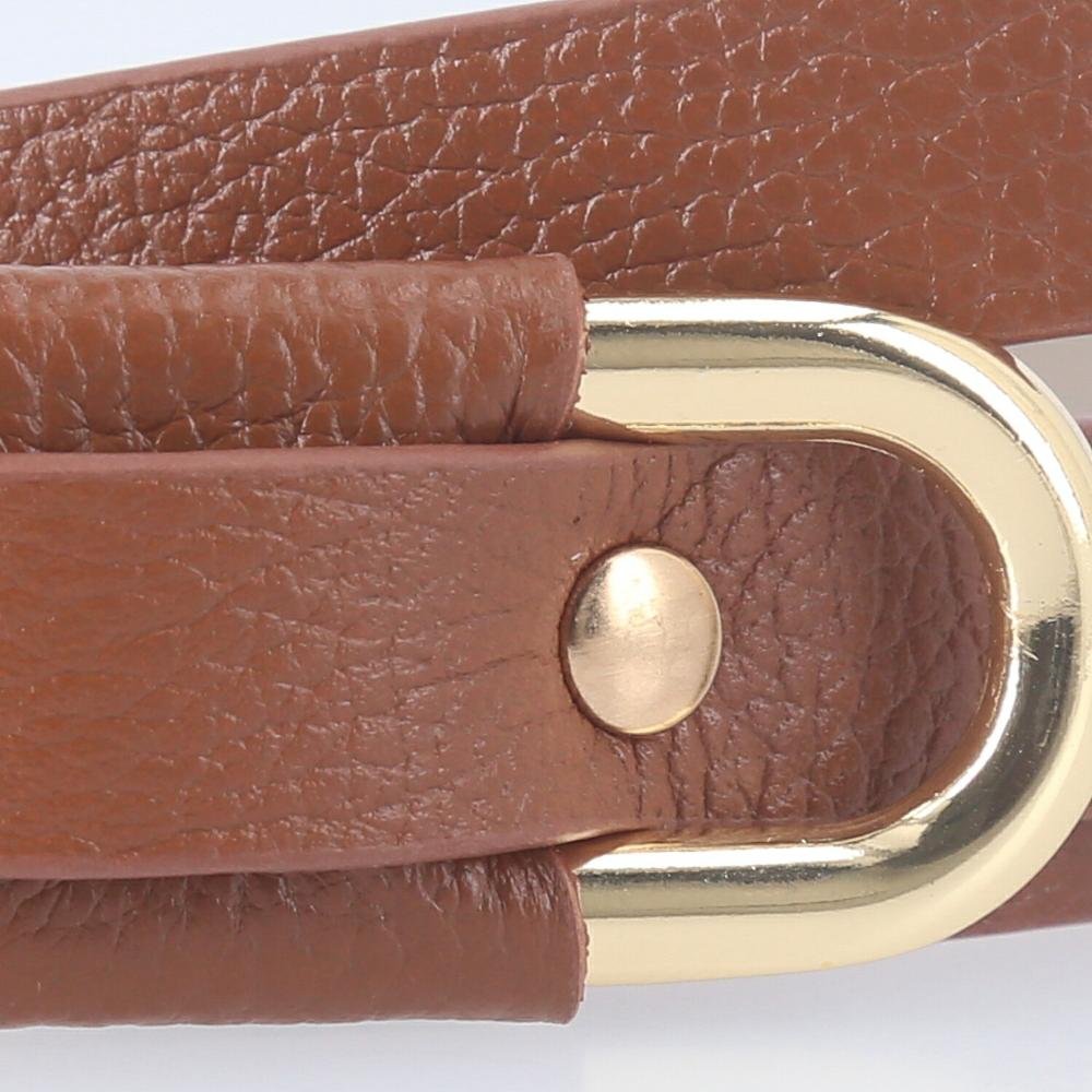 Cinto de Couro com Fivela Oval Metalizada Caramelo 3