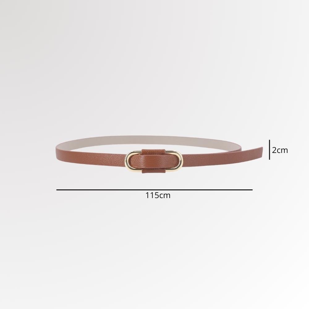 Cinto de Couro com Fivela Oval Metalizada Caramelo 4